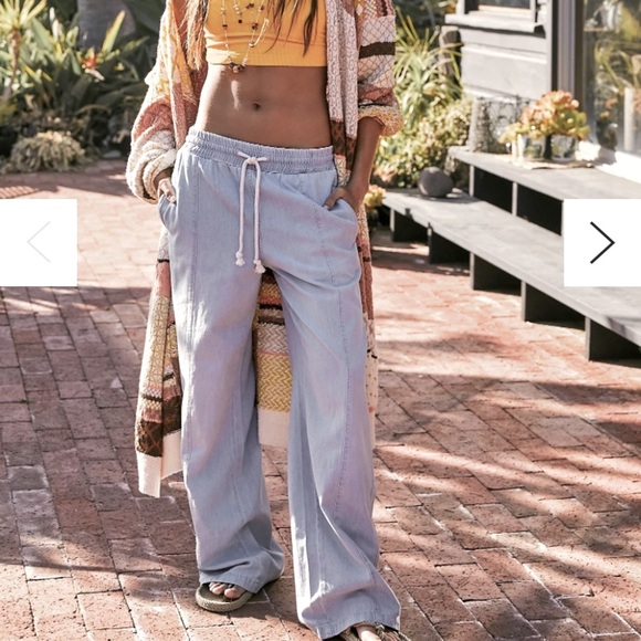 Free People Pants - Free People Light Blue Wide-Leg Drawstring Pants